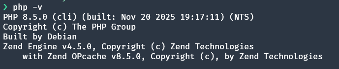 php-v output